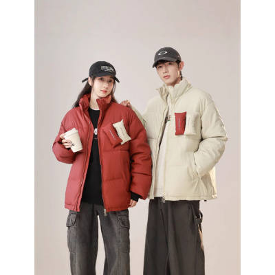 新款时尚加厚立领棉服女年冬季美式潮流情侣短款宽松棉衣外套