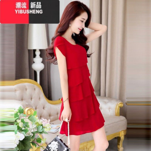 YIBUSHENG季妈妈装中长款雪纺连衣裙大码女装遮肚子中老年洋气女士蛋糕裙