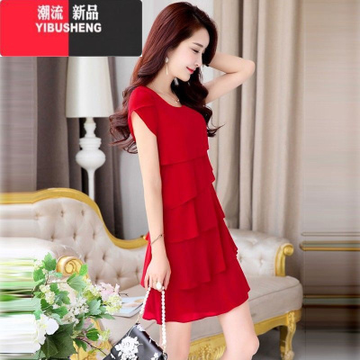 YIBUSHENG季妈妈装中长款雪纺连衣裙大码女装遮肚子中老年洋气女士蛋糕裙