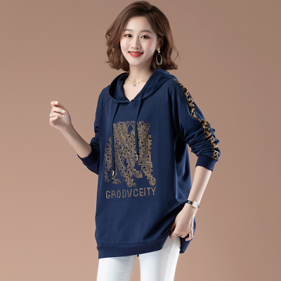 暖青汇加绒卫衣女宽松韩版带帽秋冬装中年妈妈棉大码中长款t恤打底衫卫衣