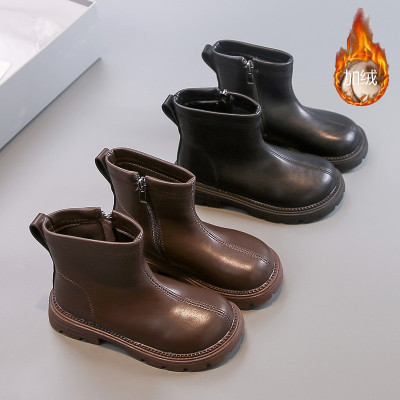 儿童棉靴秋冬男童皮靴新款男孩加厚绒短靴小童宝宝保暖马丁靴