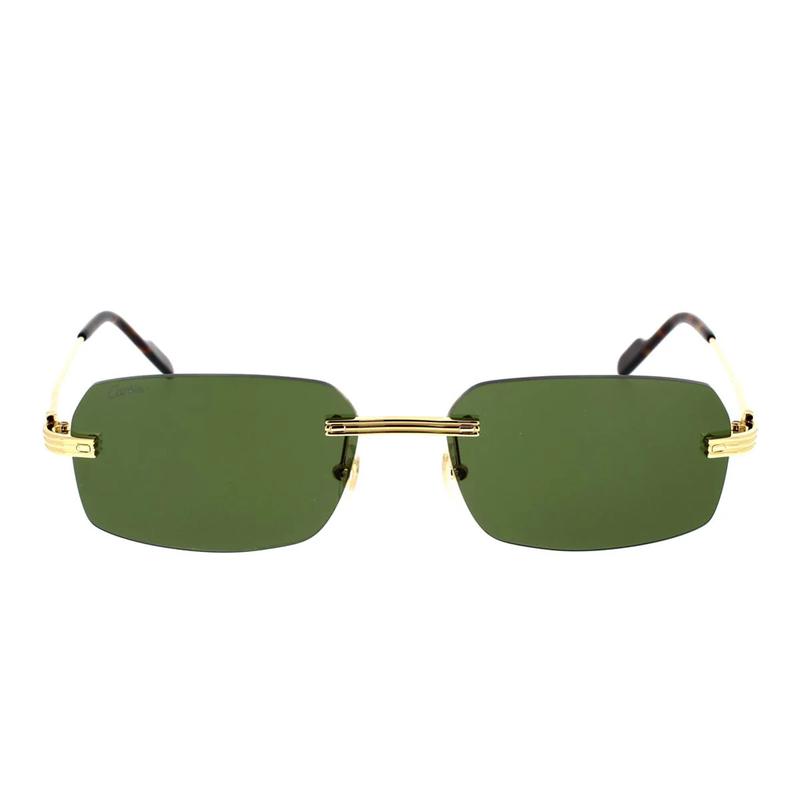 Cartier/卡地亚钛金框架金绿矩形太阳镜男款时尚商务修身光学眼镜