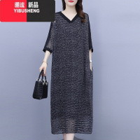 YIBUSHENG2024新款妈妈装连衣裙洋气时尚中老年女士季中袖裙子宽松显瘦