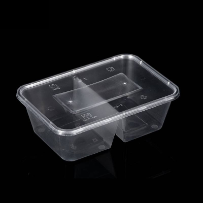 一次性两格餐盒方形餐盒双分格快餐外卖打包饭盒餐盒便当盒