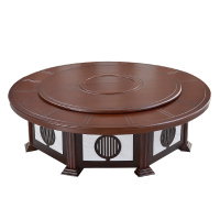 戴劲酒店手动圆桌包厢大型餐桌木质现代饭店新中式宴会桌 2.4米含12椅