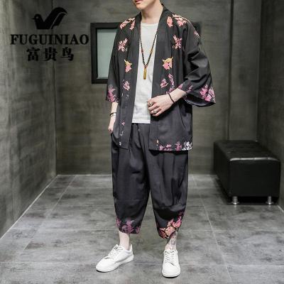 富贵鸟中国风男装2021春夏冰丝复古唐装古风汉服潮流宽松印花休闲两件套