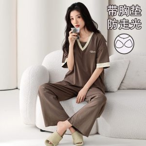 睡衣女士春夏季新款休闲短袖长裤简约宽松可外穿家居服套装