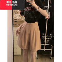 YIBUSHENG松紧腰西装休闲裤女百搭显瘦直筒裤季新款纯色简约短裤