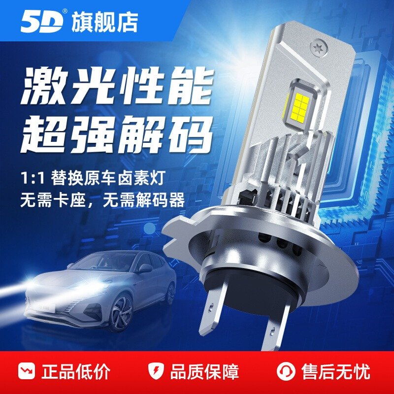 ZGOSL 直插式LED汽车大灯泡H7近光H11远光9005自带解码超亮聚光极耀光H4