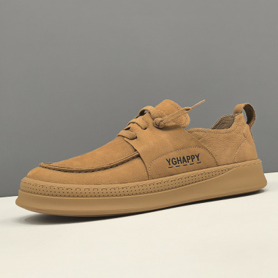 男生头层牛皮歪头休闲鞋男款潮鞋真皮欧洲站萌丑芒果鞋百搭板鞋男