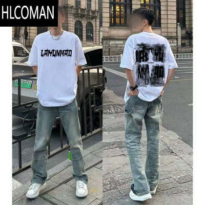 HLCOMAN美式复古短袖t恤男生韩版宽松休闲新款中性风夏季涂鸦上衣ins