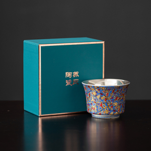 苏氏陶瓷(SUSHI CERAMICS)漆艺鎏银国潮茶杯主人杯个人杯品茗杯功夫茶杯(蓝)