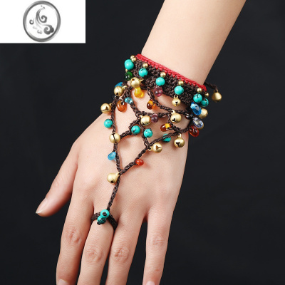 JiMi复古民族风手链戒指一体铃铛手链一步一响时尚夸张个性跳舞饰品女