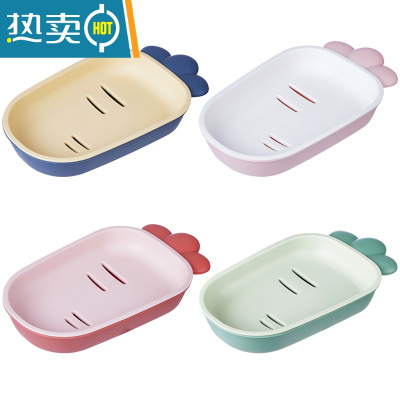 敬平卡通可爱肥皂盒家用塑料可沥水香皂盒创意图案皂托架卫生间收纳盒 皂盒4个[4色各1个]