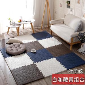 泡沫地垫家用隔音海绵铺地板垫子拼接爬爬卧室儿童爬行垫拼图防摔 白+藏青+咖 60*60*1.2cm叶子纹[6片]送边条