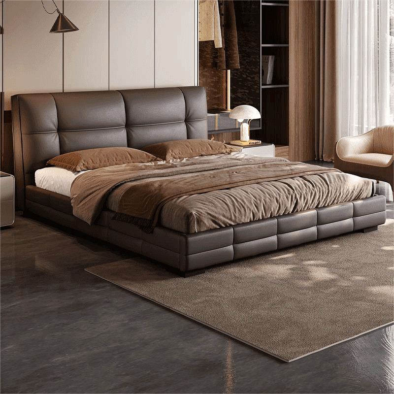 意式真皮床轻奢现代简约双人床主卧小户型实木储物床家用软包床