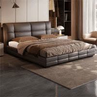 意式真皮床轻奢现代简约双人床主卧小户型实木储物床家用软包床