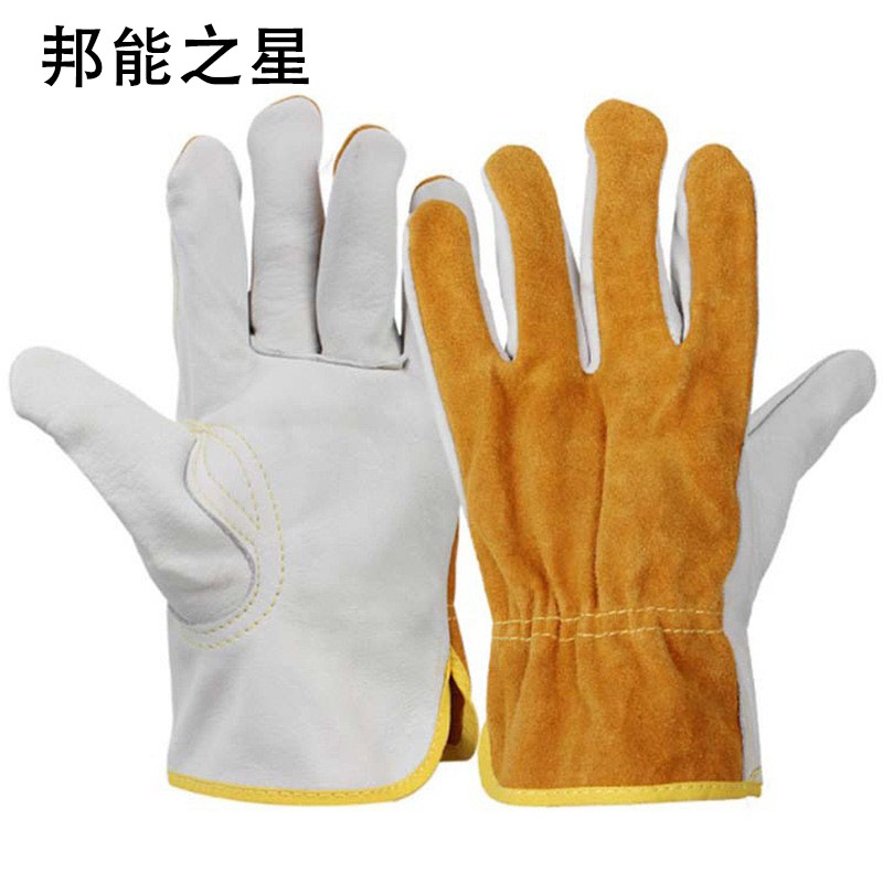 邦能之星电焊手套牛皮耐用耐磨透气隔热防烫焊工机械焊接火花防护劳保手套N58175
