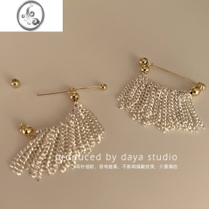JiMi流淌的光 高级感法式金属流苏耳环 精致轻奢小众设计简约气质耳饰 流苏耳钉电镀真金