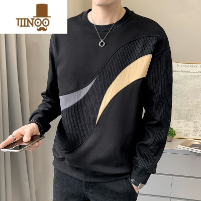 YANXU黑色圆领卫衣男款2023新款潮牌设计感小众初男士上衣服