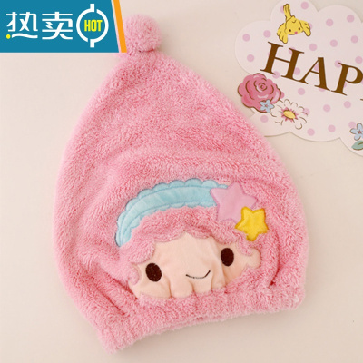 敬平卡通干发帽强吸水速干加厚擦头发干发巾可爱包头巾成人儿童女孩子 粉双子星款