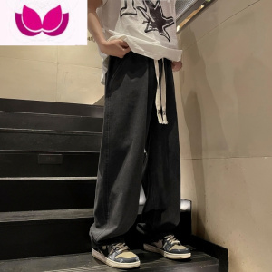 七斓复古高腰牛仔裤男直筒宽松潮牌阔腿美式高街百搭休闲长裤子