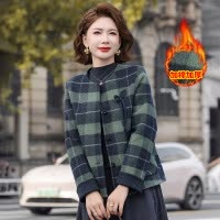 新款格子外套女妈妈装40-50岁短款中老年女装新款冬装加棉保暖女