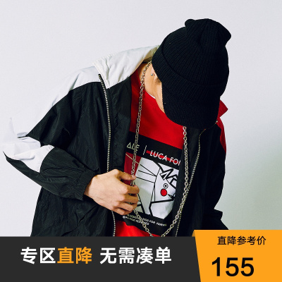 商场同款新年跨界猪系列马克华菲夹克男2019春新款潮两穿连帽衫