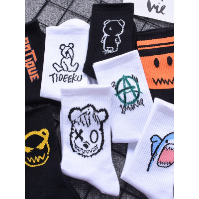 祥世恒吉袜子男秋冬长袜中筒袜女街头潮流韩国卡通嘻哈滑板篮球长筒袜