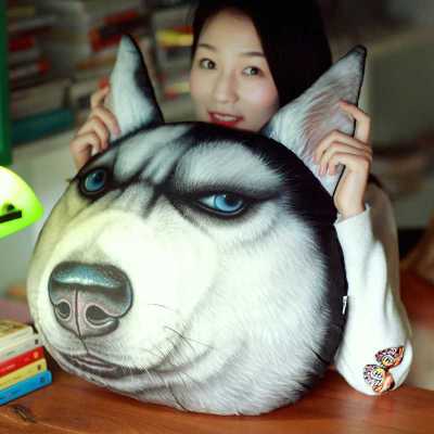 SleepyBear3d哈士奇抱枕搞怪狗头抱枕滑稽单身狗公仔汽车腰靠仿真二哈抱枕
