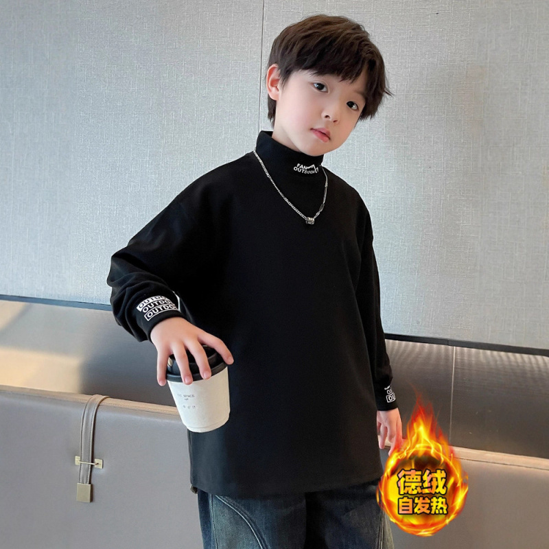 男童德绒卫衣半高领春秋冬新款冬季打底衫大儿童加厚上衣