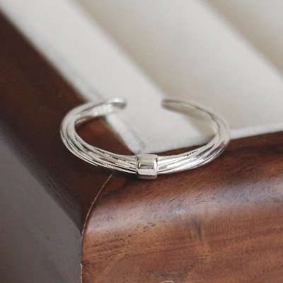 S925纯银麻花戒指女小众设计感开口可调节食指戒丝缕结素圈戒指环送女朋友老婆情人节七夕生日礼物