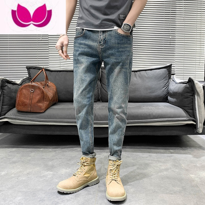 七斓2023年弹力休闲牛仔裤男士复古潮牌小脚修身潮流韩版男裤子