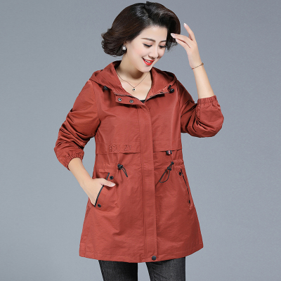 FISHBASKET中年女装春装字母连帽洋气外套胖妈妈装特大码女装风衣200斤风衣女