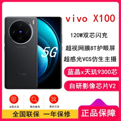 vivo X100 辰夜黑 16GB+256GB 蓝晶x天玑9300旗舰芯 蔡司影像 LPDDR5X闪存 120W双芯闪充 5G拍照 全新自研影像芯片V2 手机