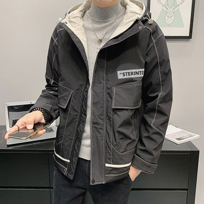 外套男春秋季潮流连帽工装上衣2021新款帅气男装潮牌春装夹克衣服