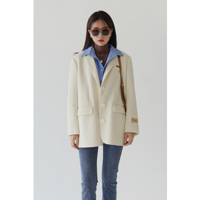 语娄瞌睡兔双面呢廓形西装领毛呢大衣女秋冬气质外套学院风红色呢子2021西装