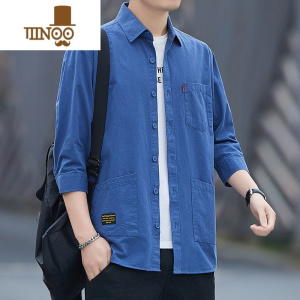 YANXU衬衫新款男短袖七分袖五分袖长袖商务工装外套修身宽松潮