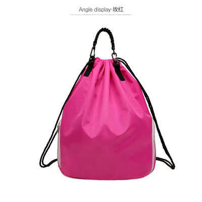 超轻便可折叠防水背包束口袋运动旅行双肩背包男女抽绳男女登山包-定制粉色-枚红色粉色-枚红色