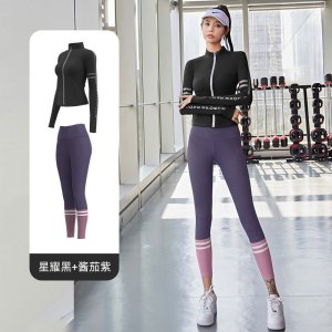 字母印花瑜伽外套立领裸感透气健身上衣时尚运动外套