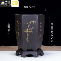 三维工匠宜兴紫砂花盆精品兰花盆室内桌面植物盆君子兰文竹盆陶瓷花盆 大宫灯六方黑色带底座 大花盆容器