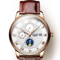 卡梭(KASSAW)手表男自动机械表皮带精钢防水钢带时尚商务男表K903G