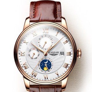 卡梭(KASSAW)手表男自动机械表皮带精钢防水钢带时尚商务男表K903G
