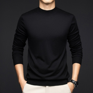 含绵羊毛桑蚕丝半高领针织衫男秋季新款纯色套头男士打底衫_247078