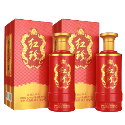 珍酒官方授权-珍酒53度红珍500ml*2双支装酱香型固态粮食白酒坤沙酒高度白酒粮酿造亲民口粮酒婚庆喜宴用酒