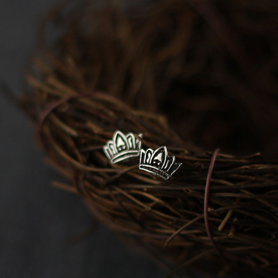 时尚银饰简约百搭纯银耳钉女925小耳钉复古不过敏养耳洞精致皇冠送女朋友老婆情人节七夕生日礼物