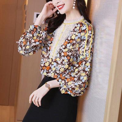 仙依琦碎花衬衫女2021春季新款韩版时尚设计感小众气质网纱灯笼袖上衣7516