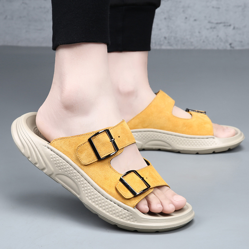 拖鞋男士2026夏季真皮潮流外穿凉拖男款厚底防滑高档沙滩男拖鞋
