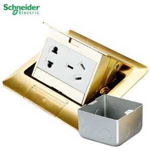 施耐德电气 地插 弹出阻尼式地面插座 五孔插座 全铜质防水阻尼式 电脑五孔地插 隐藏式地板地面插座 电话网络 铜质 阻尼 五孔地插（送底盒）铜质E225