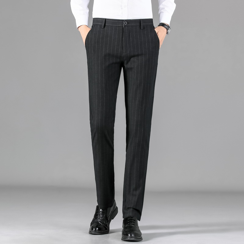 条纹直筒弹力松紧腰休闲裤男士春秋季厚款百搭长裤子商务小脚西